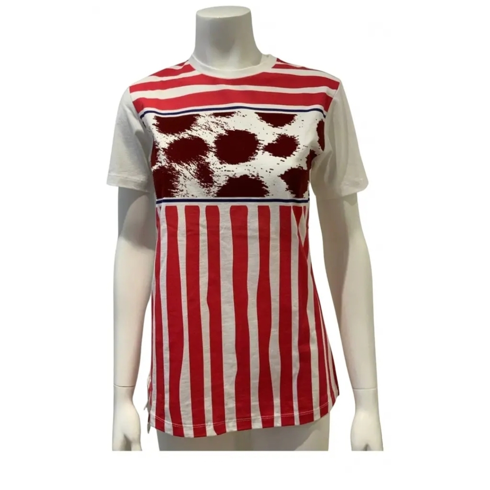 ÊTRE CÉCILE Red and White Striped Graphic T-Shirt SZ M